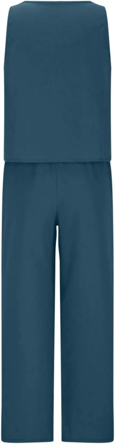 Linen 2 Piece Sets For Women Summer Beach Vacation Outfits 2024 Sleeveless Crop Top Long Pants Tracksuits Matching Set