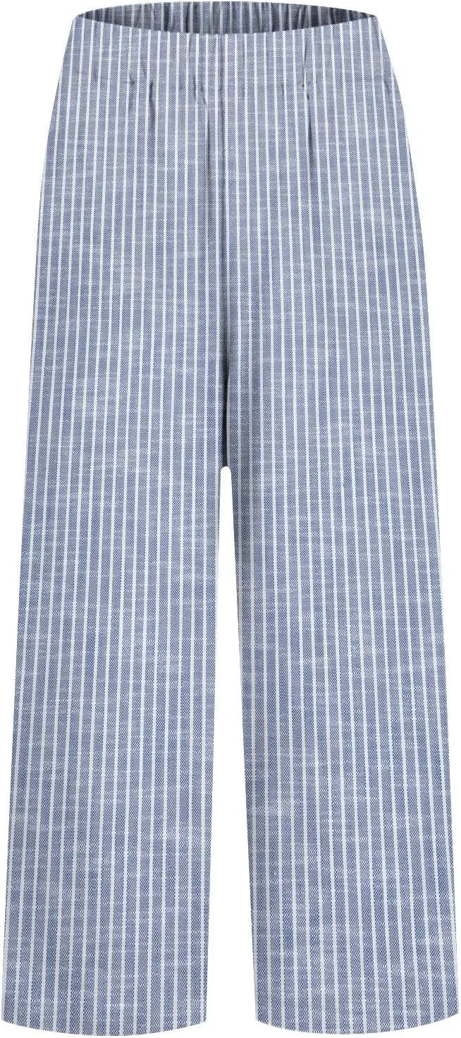 Linen Pants Women Striped Linen Pants Summer 2025 Womens Clothes for Beach Vacation Linen Straight Leg Palazzo Trousers