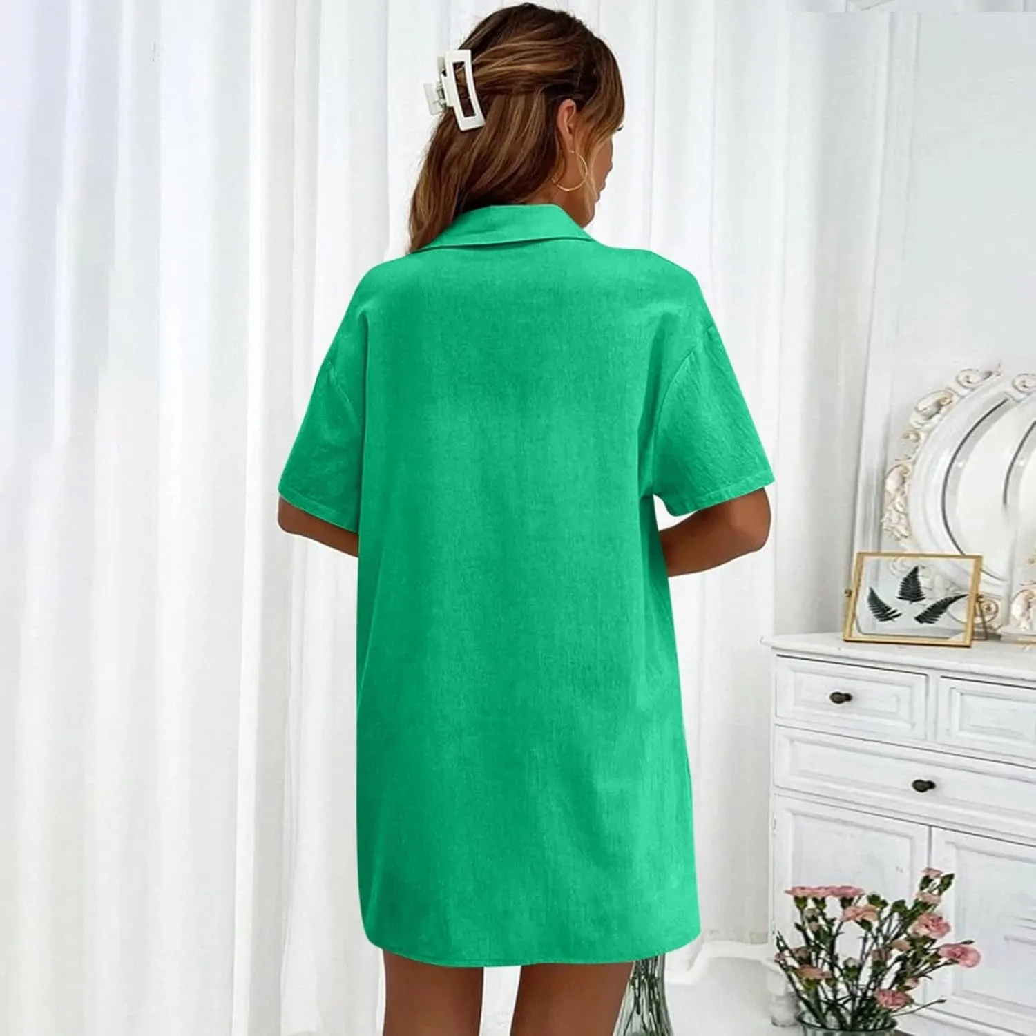 Linen Shorts Sets Women 2 Piece Outfits Linen Button Down Shirt Casual Shorts Matching Sets Boho Summer Beach Outfits