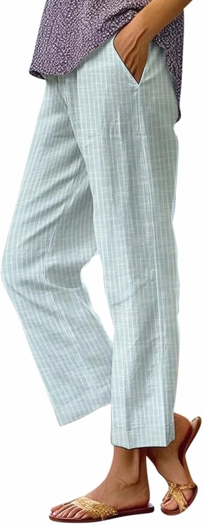 Linen Pants Women Striped Linen Pants Summer 2025 Womens Clothes for Beach Vacation Linen Straight Leg Palazzo Trousers