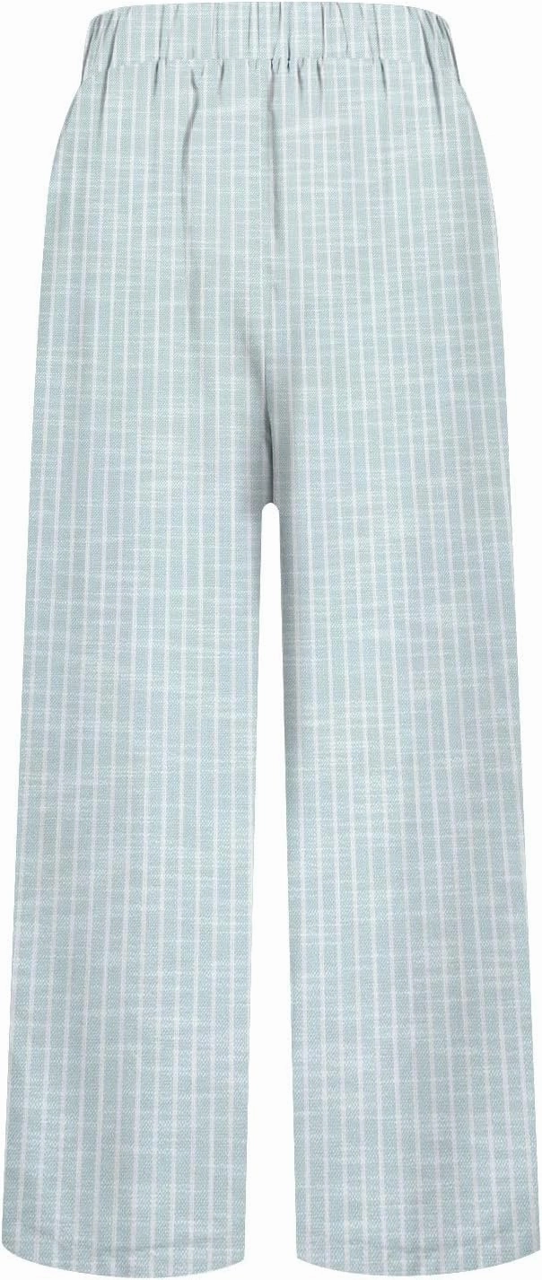 Linen Pants Women Striped Linen Pants Summer 2025 Womens Clothes for Beach Vacation Linen Straight Leg Palazzo Trousers