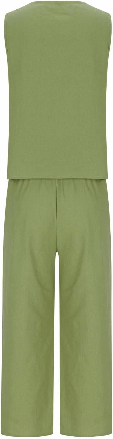 Linen Tops And Wide Leg Capri Pants Set For Women Plus Size Summer Vacation Outfits 2 Piece Matching Lounge Sets