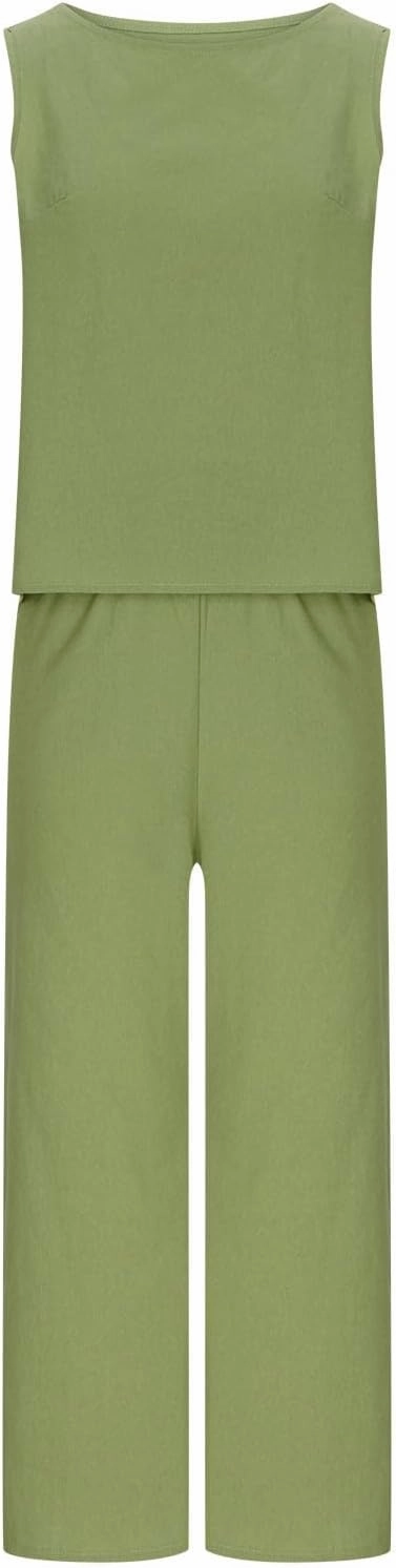 Linen Tops And Wide Leg Capri Pants Set For Women Plus Size Summer Vacation Outfits 2 Piece Matching Lounge Sets