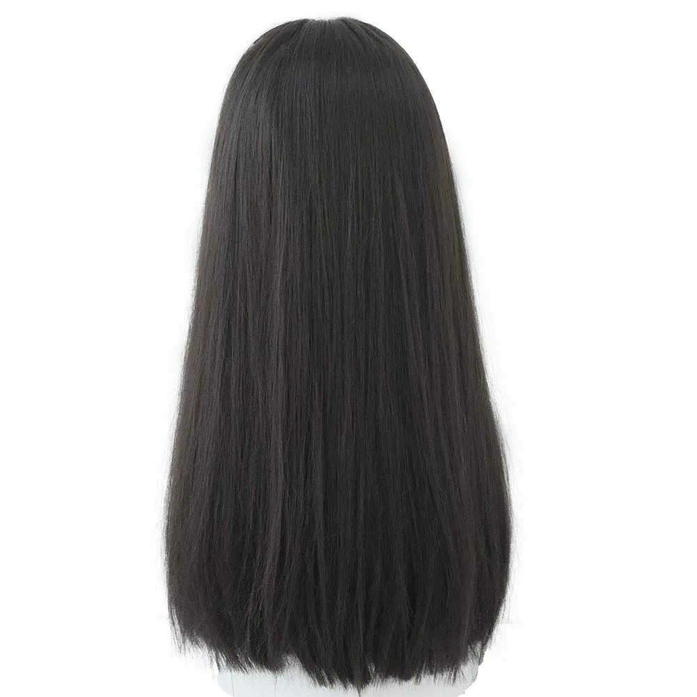 Long Black Straight Wig for Women Natural Synthetic Wig with Bangs Cosplay Wigs (Black tea, 22inch)