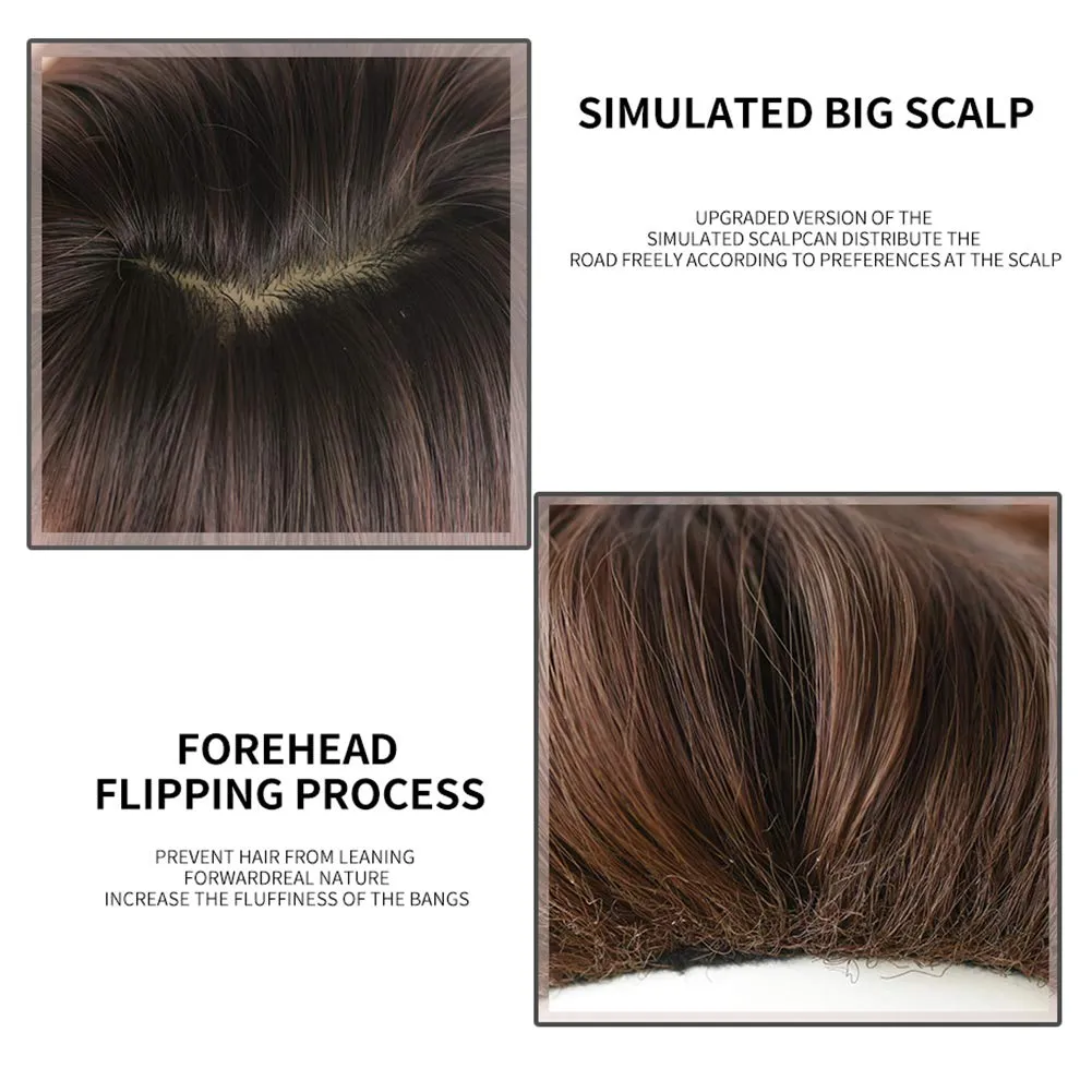 Long Brown Straight Wig with Bangs Synthetic High Density Natural Long Hair Wig for Women Cosplay (Cold Brown, 22inch)
