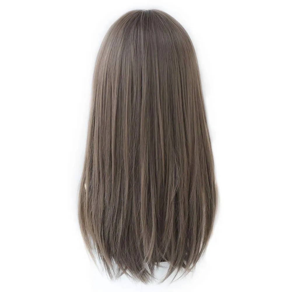 Long Brown Straight Wig with Bangs Synthetic High Density Natural Long Hair Wig for Women Cosplay (Cold Brown, 22inch)