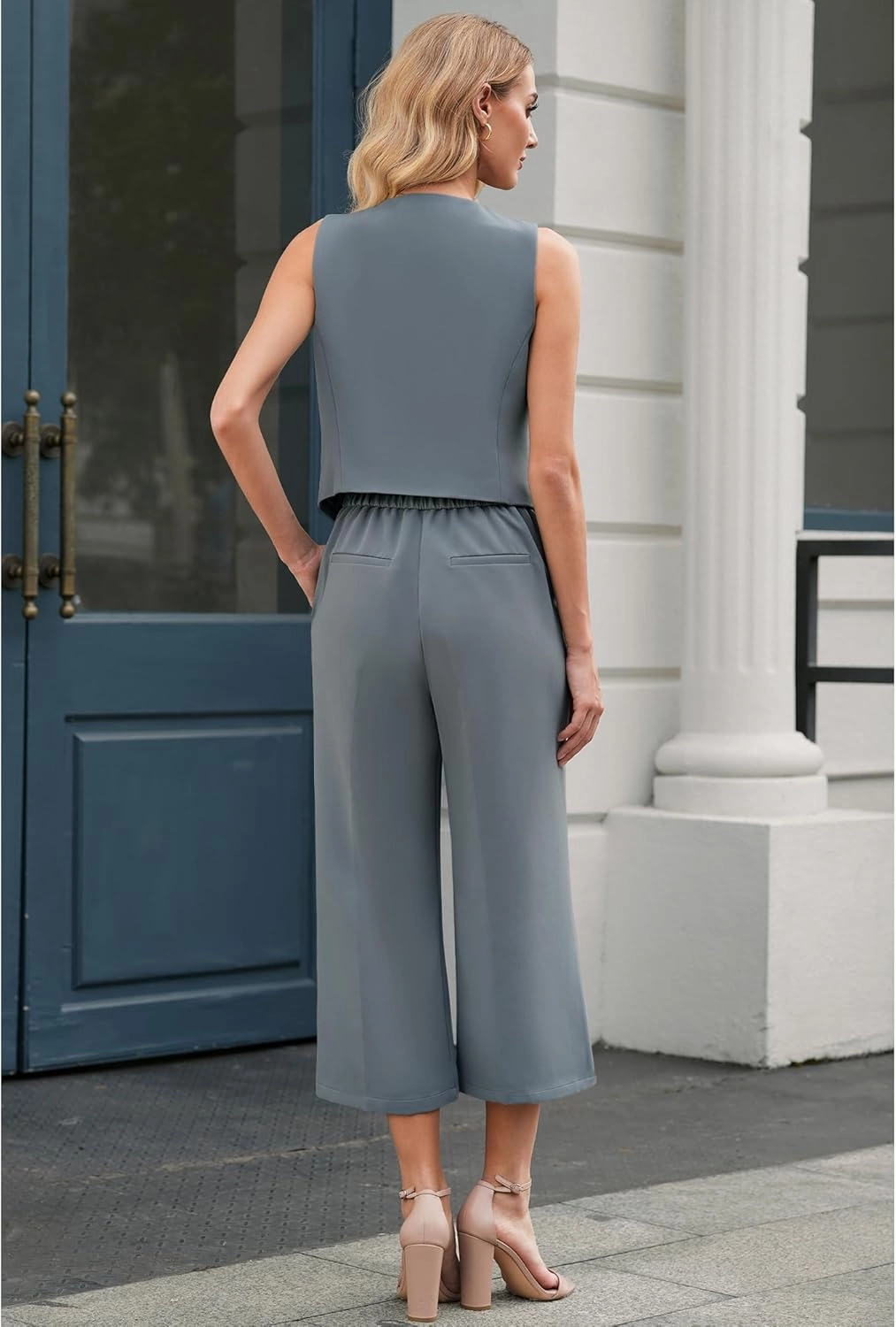 LookbookStore Pant Suits for Women Dressy Two Piece Business Casual Outfits Sleeveless Blazer Summer Vest and Pants Sets