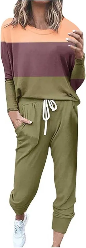 Lounge Matching Set Long Sleeve Crewneck Pullover Tops and Long Pants Casual Lapel Half Zip Tracksuit Sweatsuit