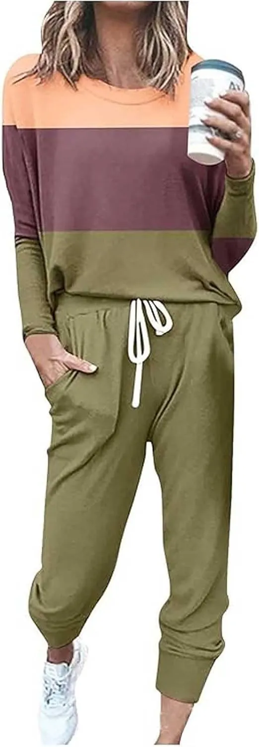 Lounge Matching Set Long Sleeve Crewneck Pullover Tops and Long Pants Casual Lapel Half Zip Tracksuit Sweatsuit