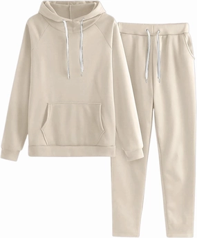 Lounge Matching Set Solid Color with Hat Sports Suit Women Fashion Slim Sweatpants with Multi Pockets