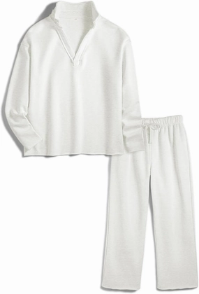Lounge Sets for Women 2 Piece Outfits Long Sleeve V Neck Pullover Sweatshirts Wide Leg Pants Travel Tracksuit Set