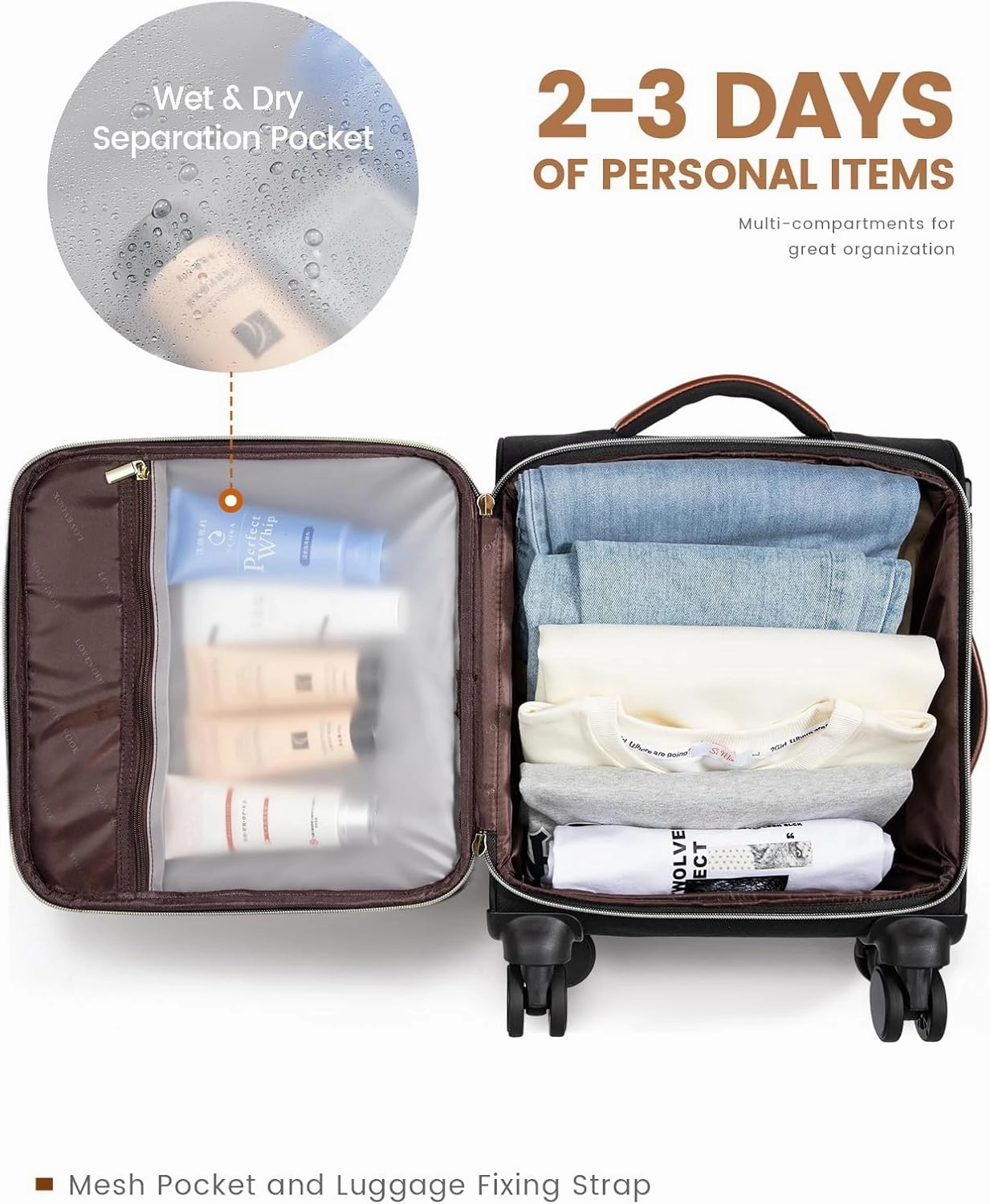 LOVEVOOK Underseat Carry On Luggage With Wheels, 16 Inch Softside Underseat Luggage Spinner, 18x14x8 inches Travel Bag With TSA Lock, Water-Resistant Lightwhight Personal Item for Travel