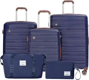 Luggage set 5 Piece Suitcases with Wheels, Lightweight PP Hardshell Carry On and Checked luggage with TSA lock a travel bag and a toiletry bag (20/24/28), Navy