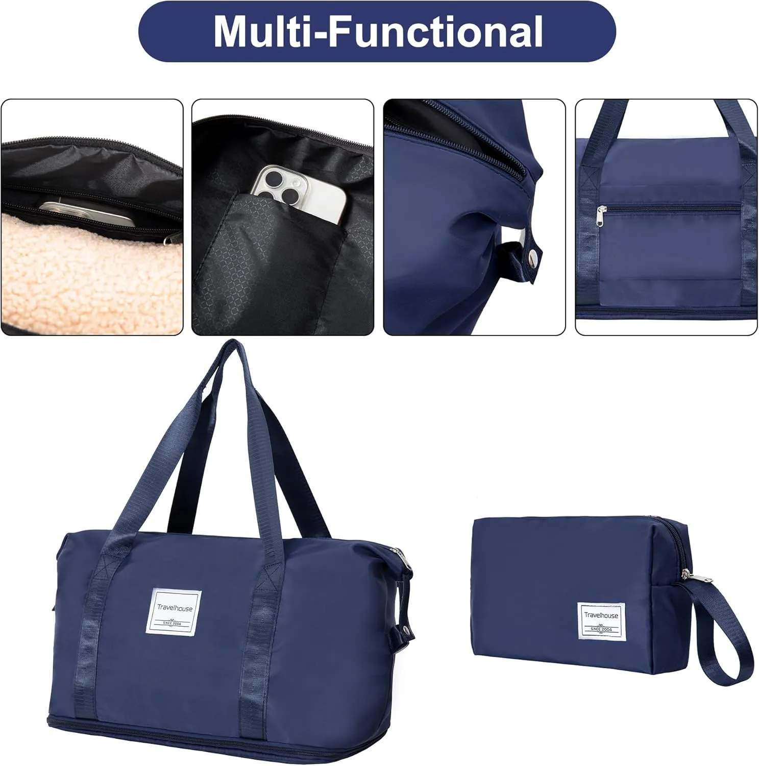 Luggage set 5 Piece Suitcases with Wheels, Lightweight PP Hardshell Carry On and Checked luggage with TSA lock a travel bag and a toiletry bag (20/24/28), Navy