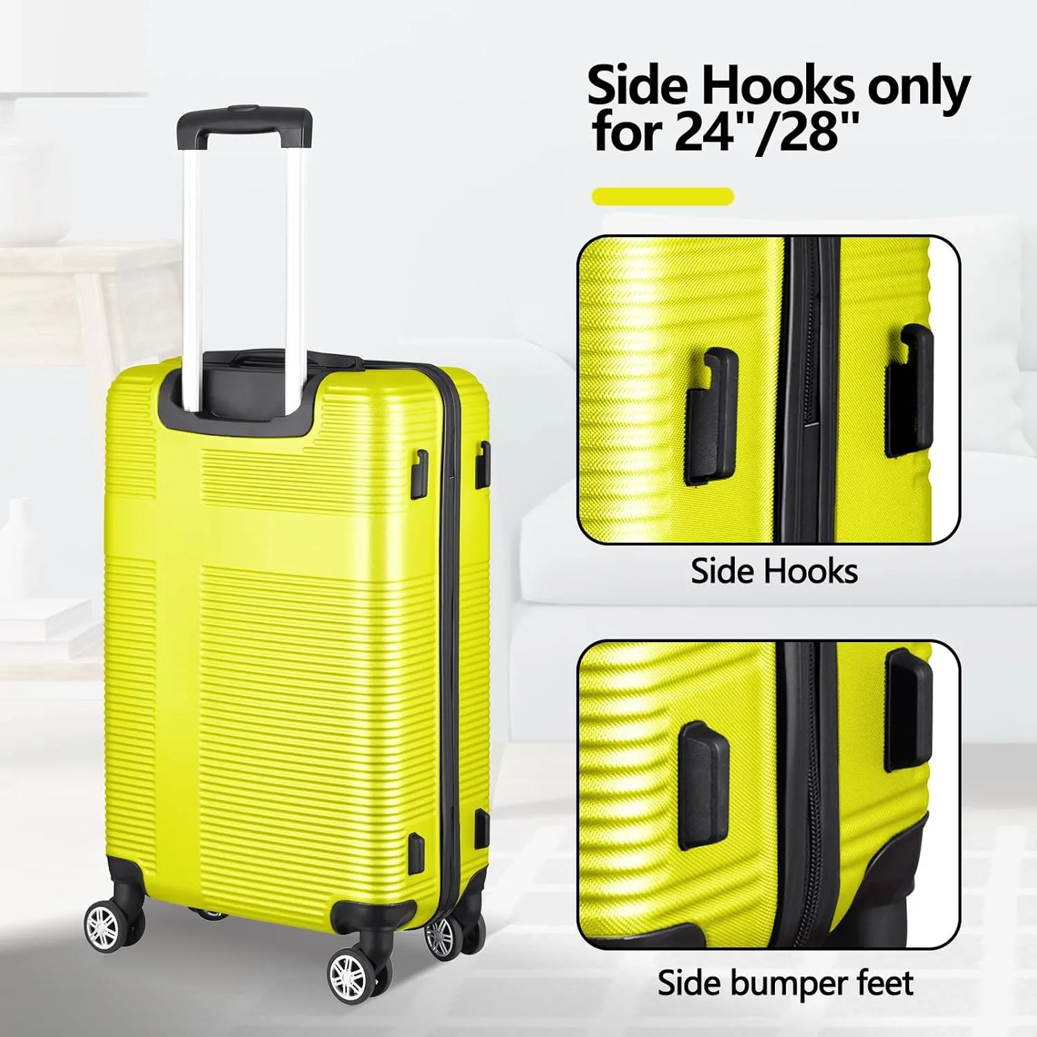 Luggage Sets 2 Piece,Hardshell Suitcase Set with Wheels,Carry On 20 Inch and 24 Inch Checked Luggage,Lightweight Luggage Set for Travel,20/24 Yellow