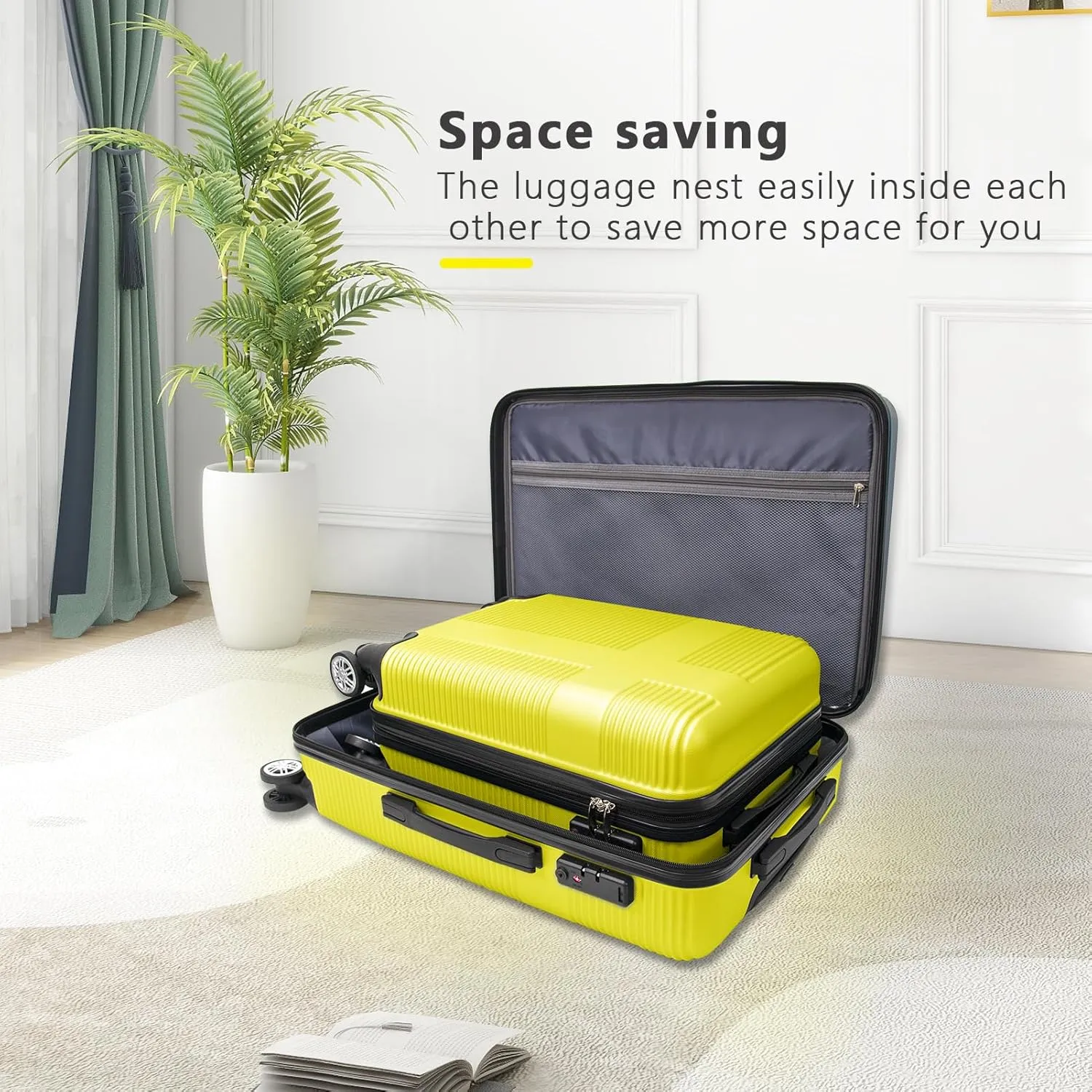 Luggage Sets 2 Piece,Hardshell Suitcase Set with Wheels,Carry On 20 Inch and 24 Inch Checked Luggage,Lightweight Luggage Set for Travel,20/24 Yellow
