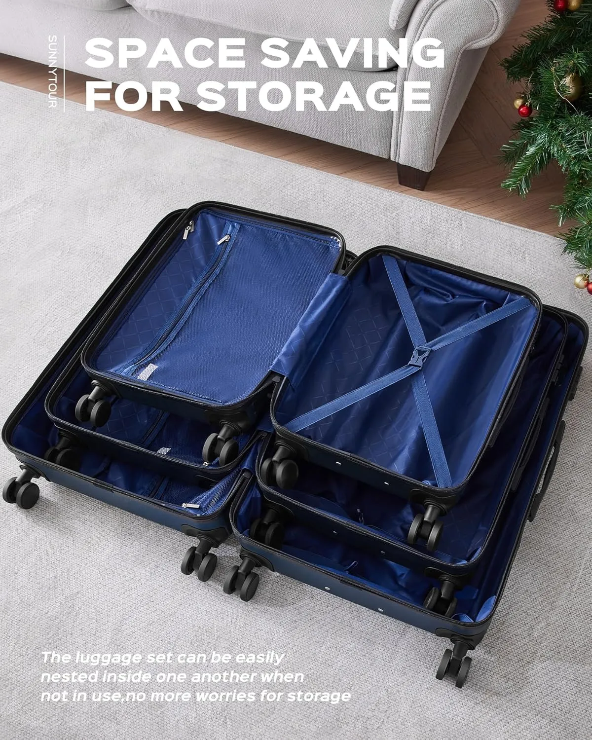 Luggage Sets 3 Piece Hardside Suitcase with Double Spinner Wheels Tsa Lock (20/24/28in) Blue