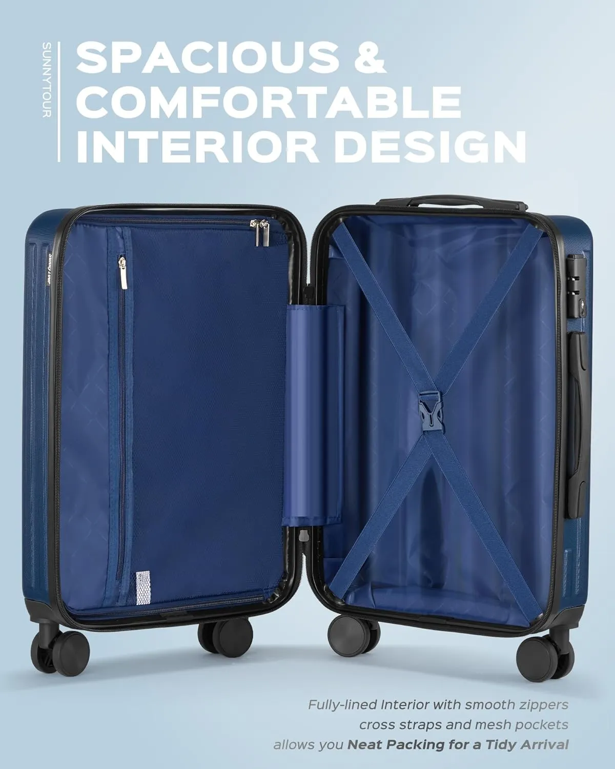 Luggage Sets 3 Piece Hardside Suitcase with Double Spinner Wheels Tsa Lock (20/24/28in) Blue