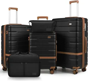 Luggage Sets 5 Piece Luggage Sets Lightweight Hard Shell Suitcases with Spinner Wheels for Family Travel - Durable PC ABS Material Carry On Luggage (Black)