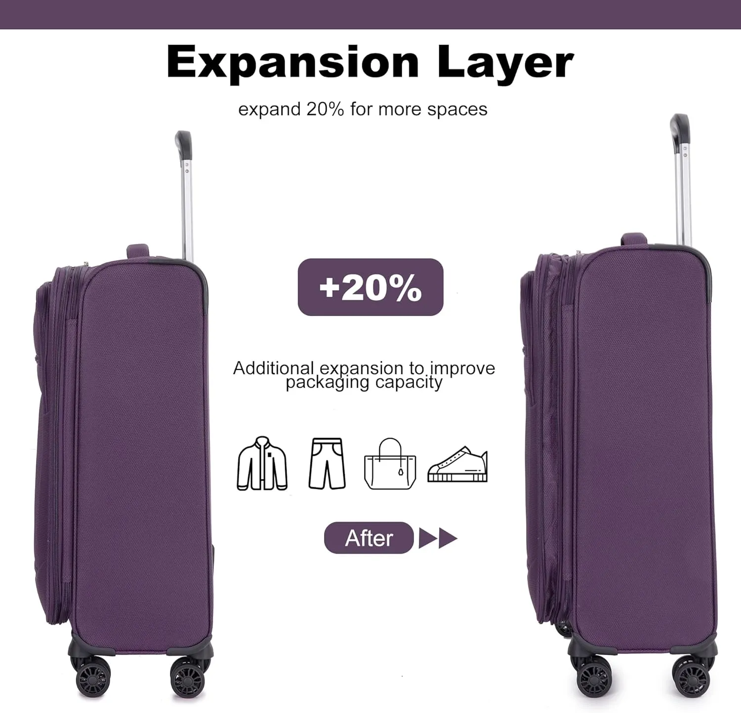 Luggage Sets 5 Piece Softside Expandable Suitcase set With Spinner Wheels Duffel Bag And Toiletry Bag, Lightweight Carry-On And Checked Luggage (10" 16" 18" 23" 27"), Purple