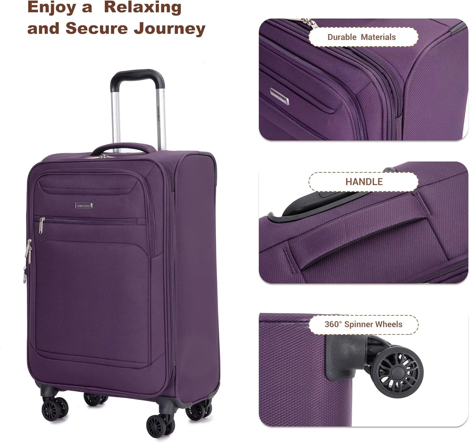 Luggage Sets 5 Piece Softside Expandable Suitcase set With Spinner Wheels Duffel Bag And Toiletry Bag, Lightweight Carry-On And Checked Luggage (10" 16" 18" 23" 27"), Purple