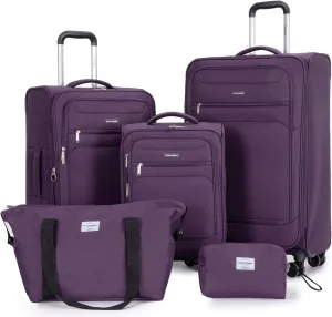 Luggage Sets 5 Piece Softside Expandable Suitcase set With Spinner Wheels Duffel Bag And Toiletry Bag, Lightweight Carry-On And Checked Luggage (10" 16" 18" 23" 27"), Purple