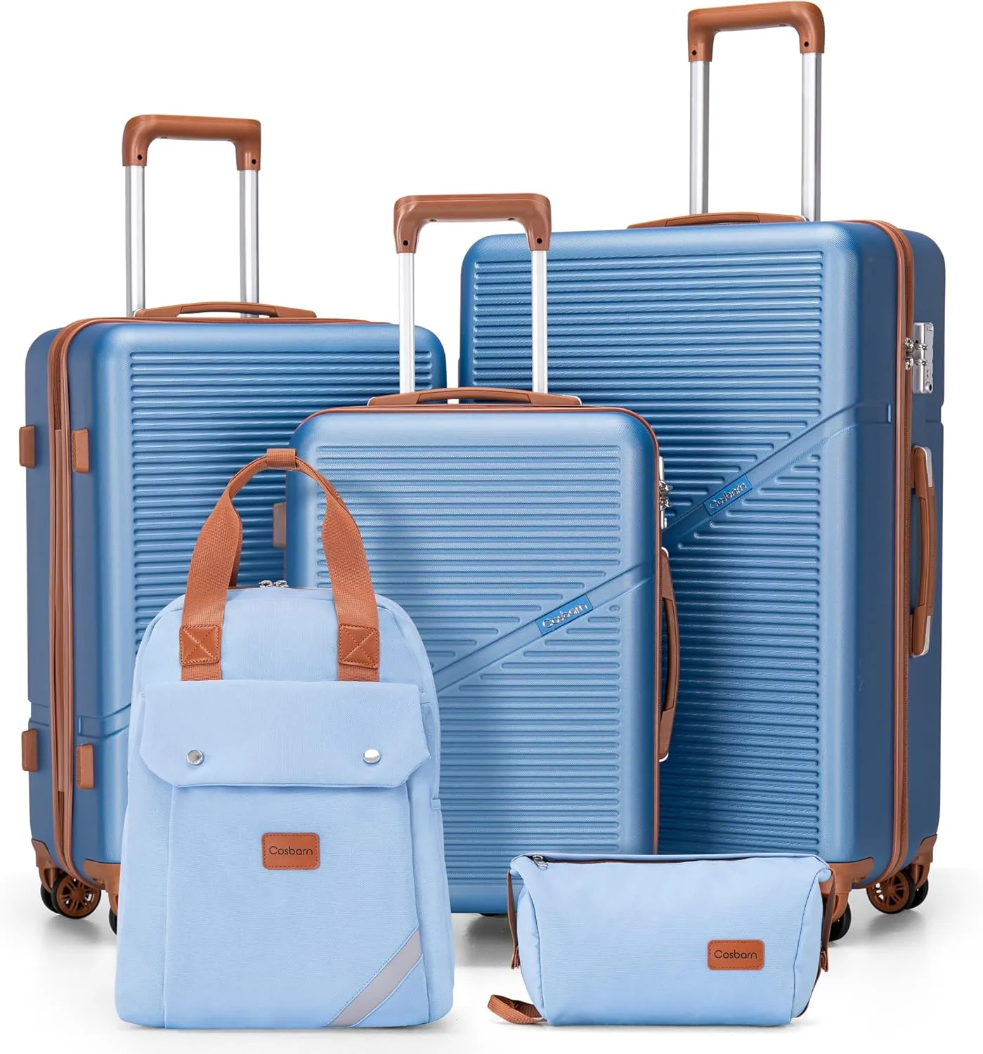 Luggage Sets 5 Piece Suitcases with Wheels, Suitcase Set ABS Hard Case Luggage with TSA Lock Spinner Wheels Durable Travel Luggage(HazeBlue, 5-Piece Set(20"/24"/28"))