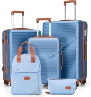 Luggage Sets 5 Piece Suitcases with Wheels, Suitcase Set ABS Hard Case Luggage with TSA Lock Spinner Wheels Durable Travel Luggage(HazeBlue, 5-Piece Set(20"/24"/28"))