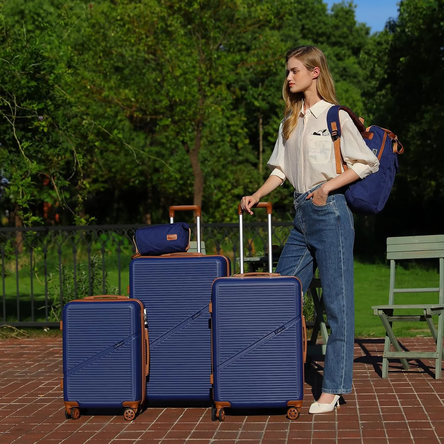 Luggage Sets 5 Piece Suitcases with Wheels, Suitcase Set ABS Hard Case Luggage with TSA Lock Spinner Wheels Durable Travel Luggage(HazeBlue, 5-Piece Set(20"/24"/28"))