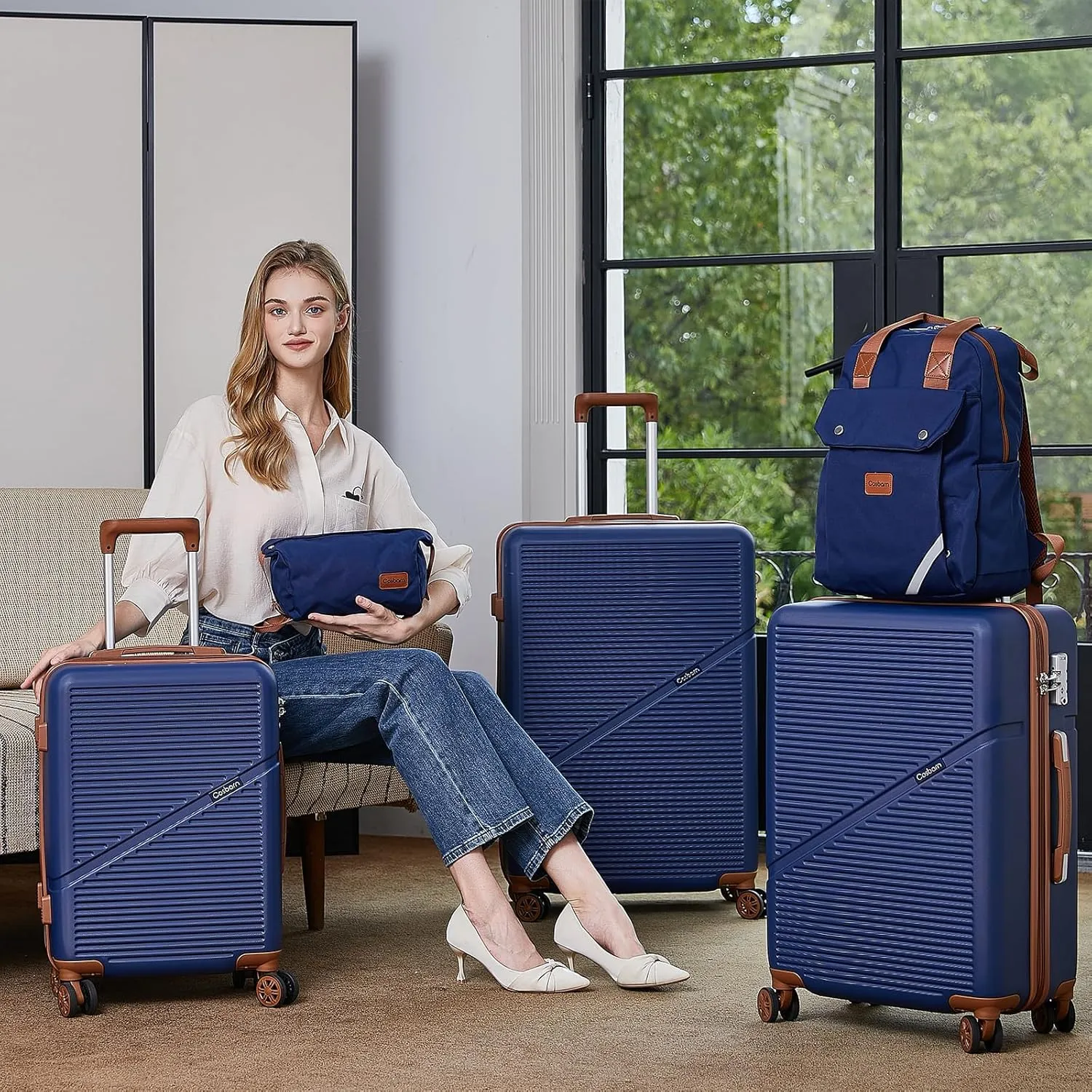 Luggage Sets 5 Piece Suitcases with Wheels, Suitcase Set ABS Hard Case Luggage with TSA Lock Spinner Wheels Durable Travel Luggage(HazeBlue, 5-Piece Set(20"/24"/28"))