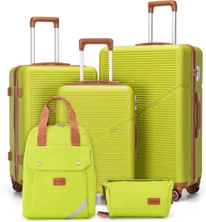 Luggage Sets 5 Piece Suitcases with Wheels, Suitcase Set ABS Hard Case Luggage with TSA Lock Spinner Wheels Durable Travel Luggage(OliveDrab, 5-Piece Set(20"/24"/28"))