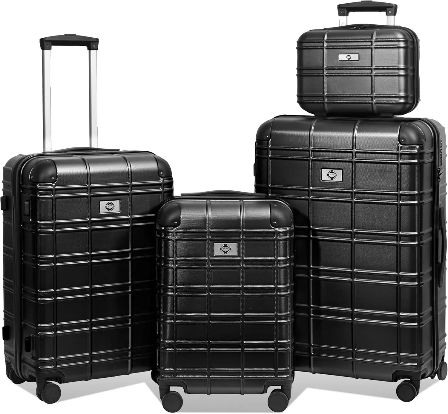 Luggage Sets Hardshell Durable 4-Piece Set with Spinner Wheels, Lightweight, 12/20/24/28 Inches, Black