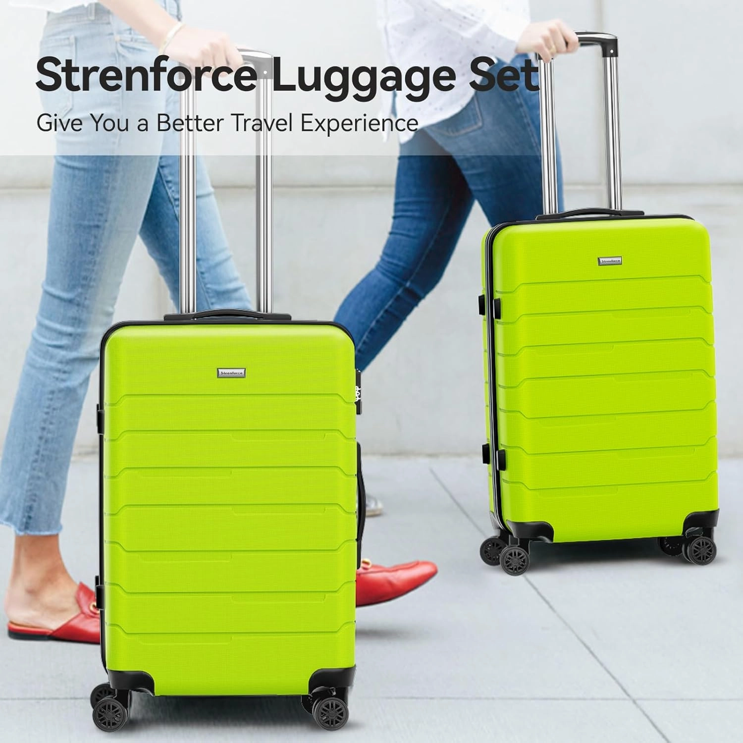 Luggage Sets 20/24/28 inch Lightweight Suitcase Sets with Double Spinner Wheels TSA Lock,apple green