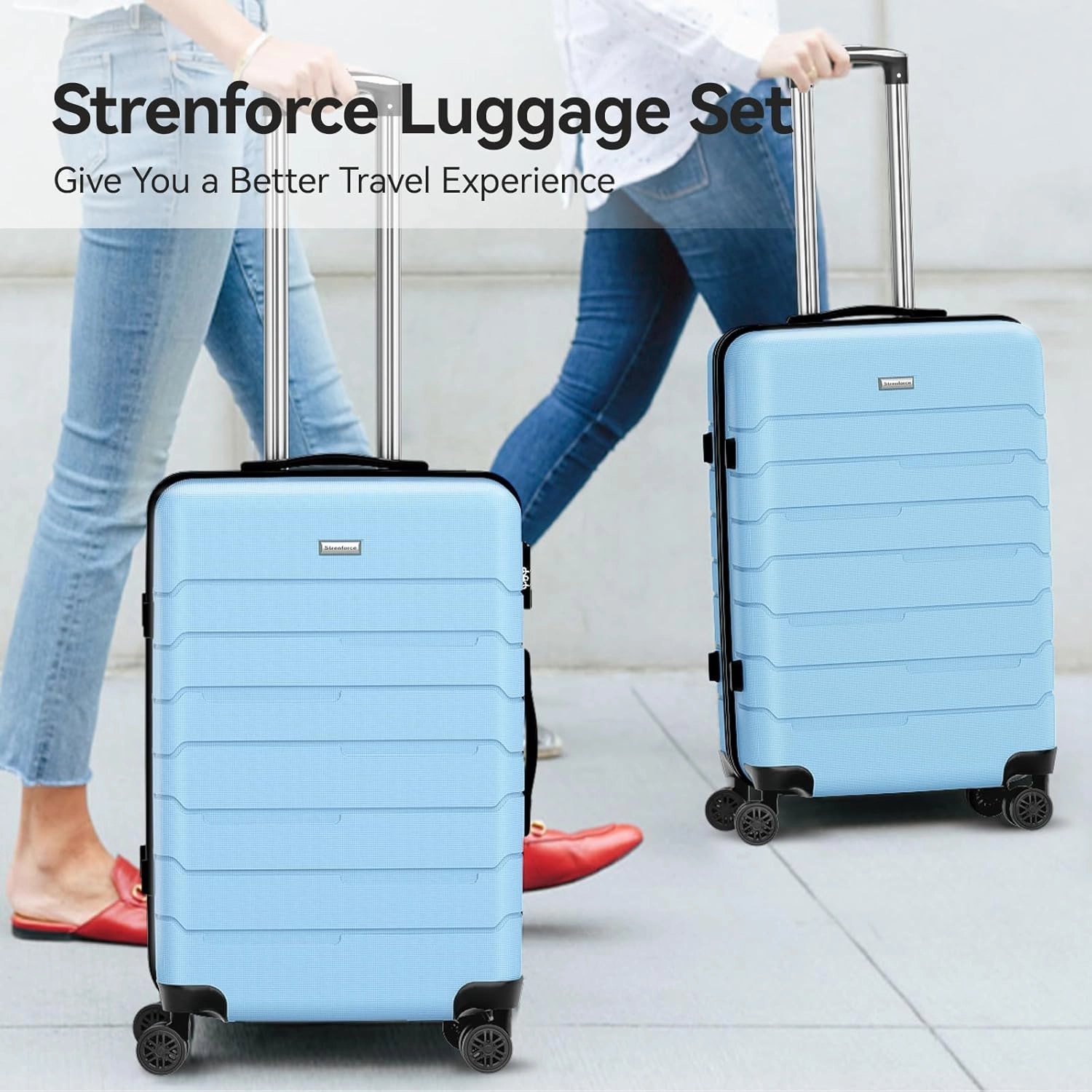Luggage Sets 20/24/28 inch Lightweight Suitcase Sets with Double Spinner Wheels TSA Lock For Travel Trips,light blue