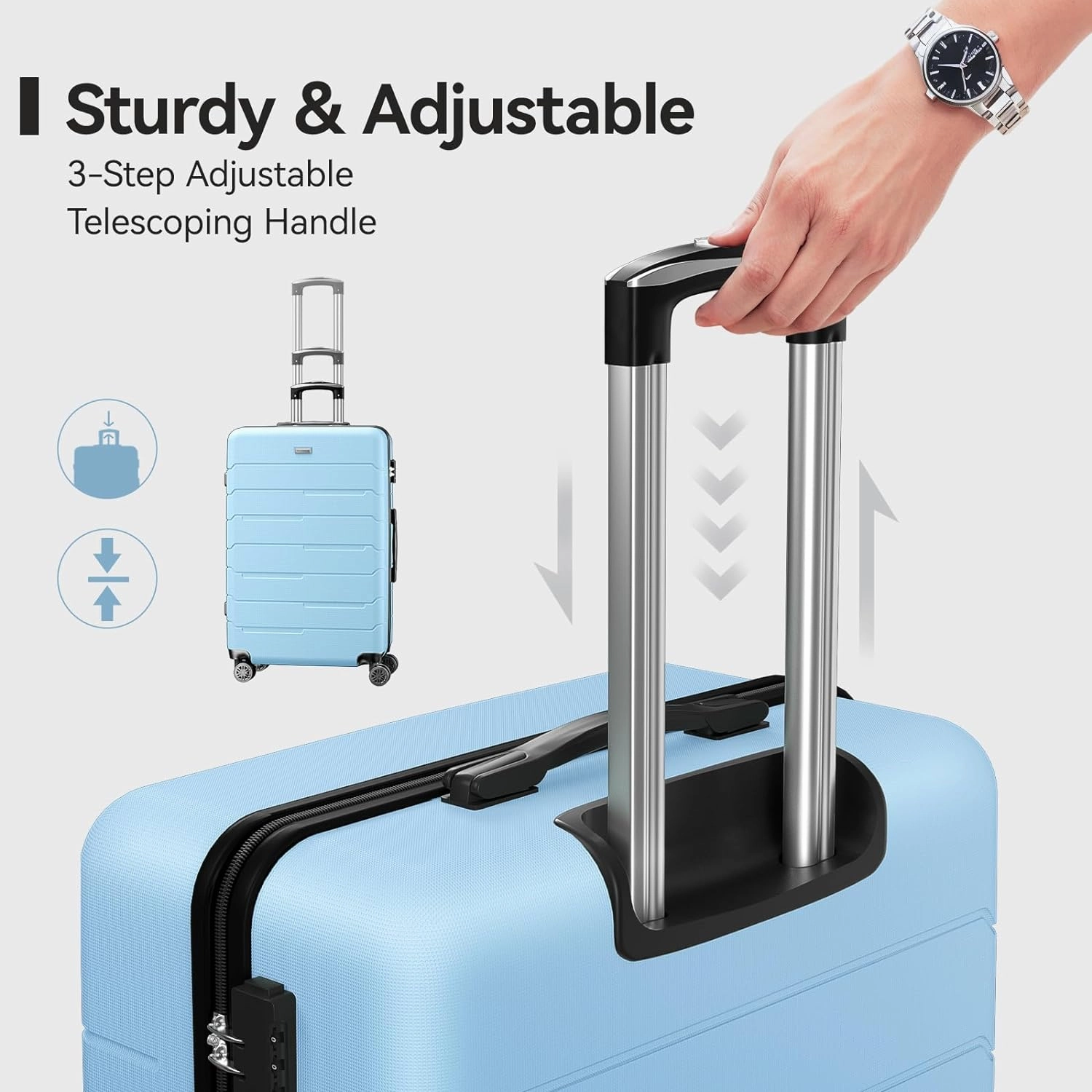 Luggage Sets 20/24/28 inch Lightweight Suitcase Sets with Double Spinner Wheels TSA Lock For Travel Trips,light blue