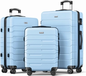 Luggage Sets 20/24/28 inch Lightweight Suitcase Sets with Double Spinner Wheels TSA Lock For Travel Trips,light blue