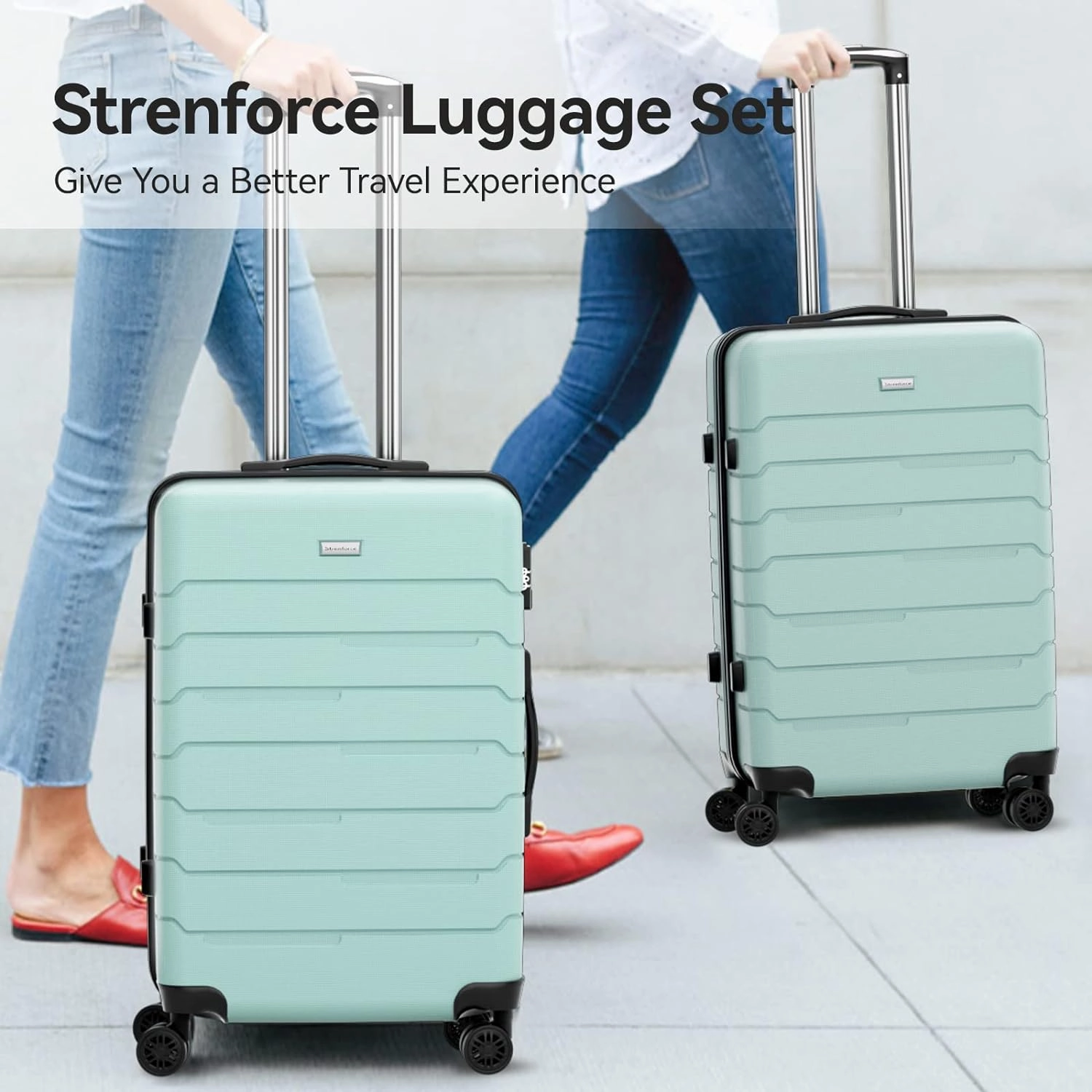 Luggage Sets 20/24/28 inch Lightweight Suitcase Sets with Double Spinner Wheels TSA Lock For Travel Trips, mint green