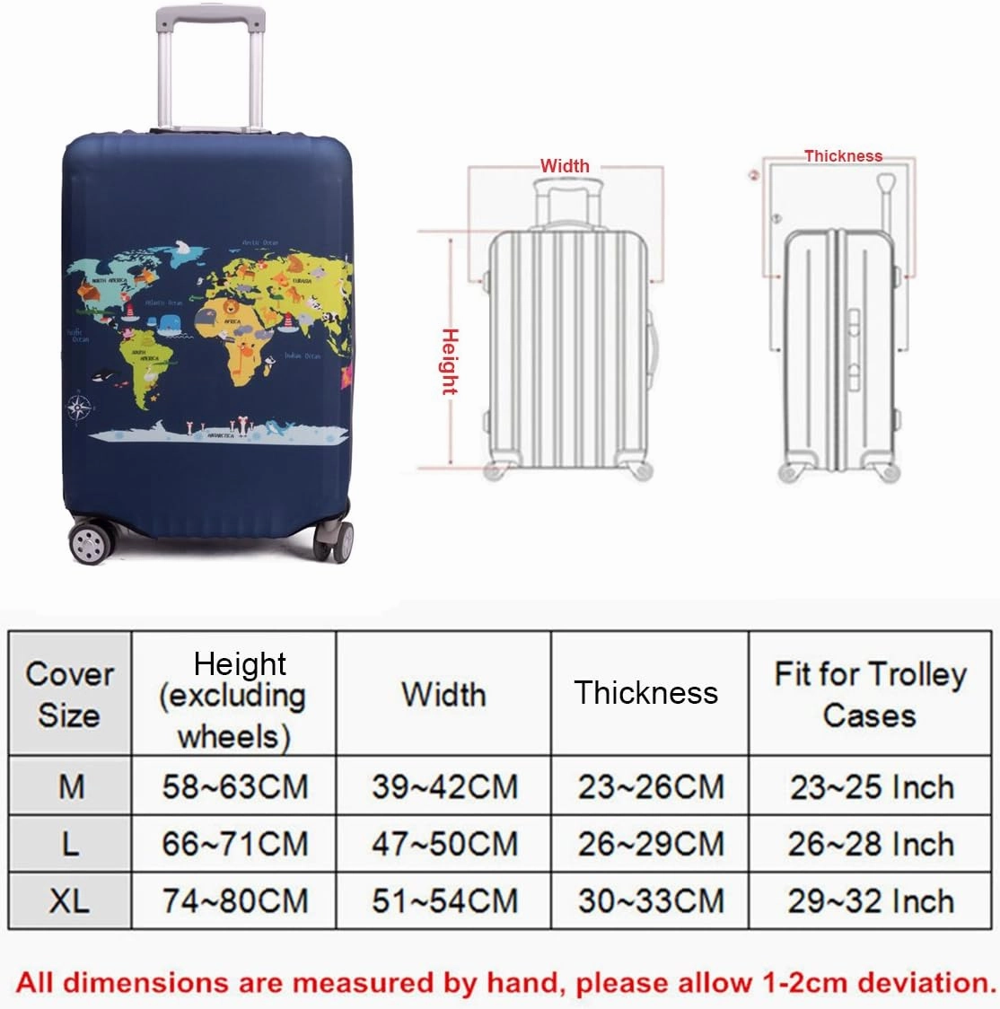 Madfifennina Washable Spandex Travel Luggage, Map, Size M(23"-25" Luggage)