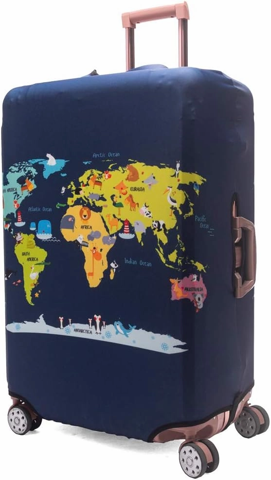 Madfifennina Washable Spandex Travel Luggage, Map, Size M(23"-25" Luggage)