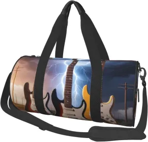 Magic Electric Guitar Music Printed Travel Bag,Round Personal Item Storage bag,Foldie Duffel Bag for Traveling Vacation,Fitness,Sports