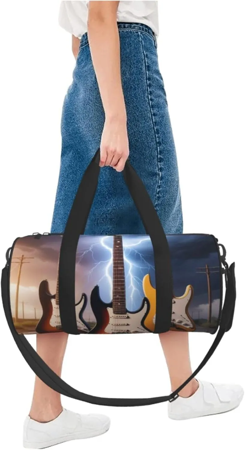 Magic Electric Guitar Music Printed Travel Bag,Round Personal Item Storage bag,Foldie Duffel Bag for Traveling Vacation,Fitness,Sports