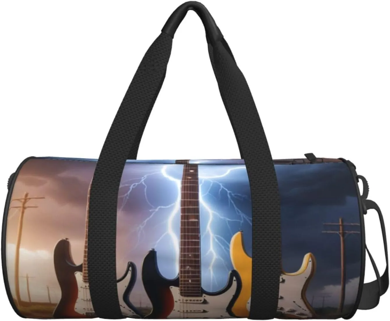 Magic Electric Guitar Music Printed Travel Bag,Round Personal Item Storage bag,Foldie Duffel Bag for Traveling Vacation,Fitness,Sports