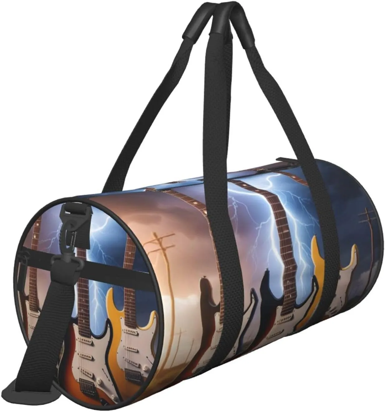 Magic Electric Guitar Music Printed Travel Bag,Round Personal Item Storage bag,Foldie Duffel Bag for Traveling Vacation,Fitness,Sports