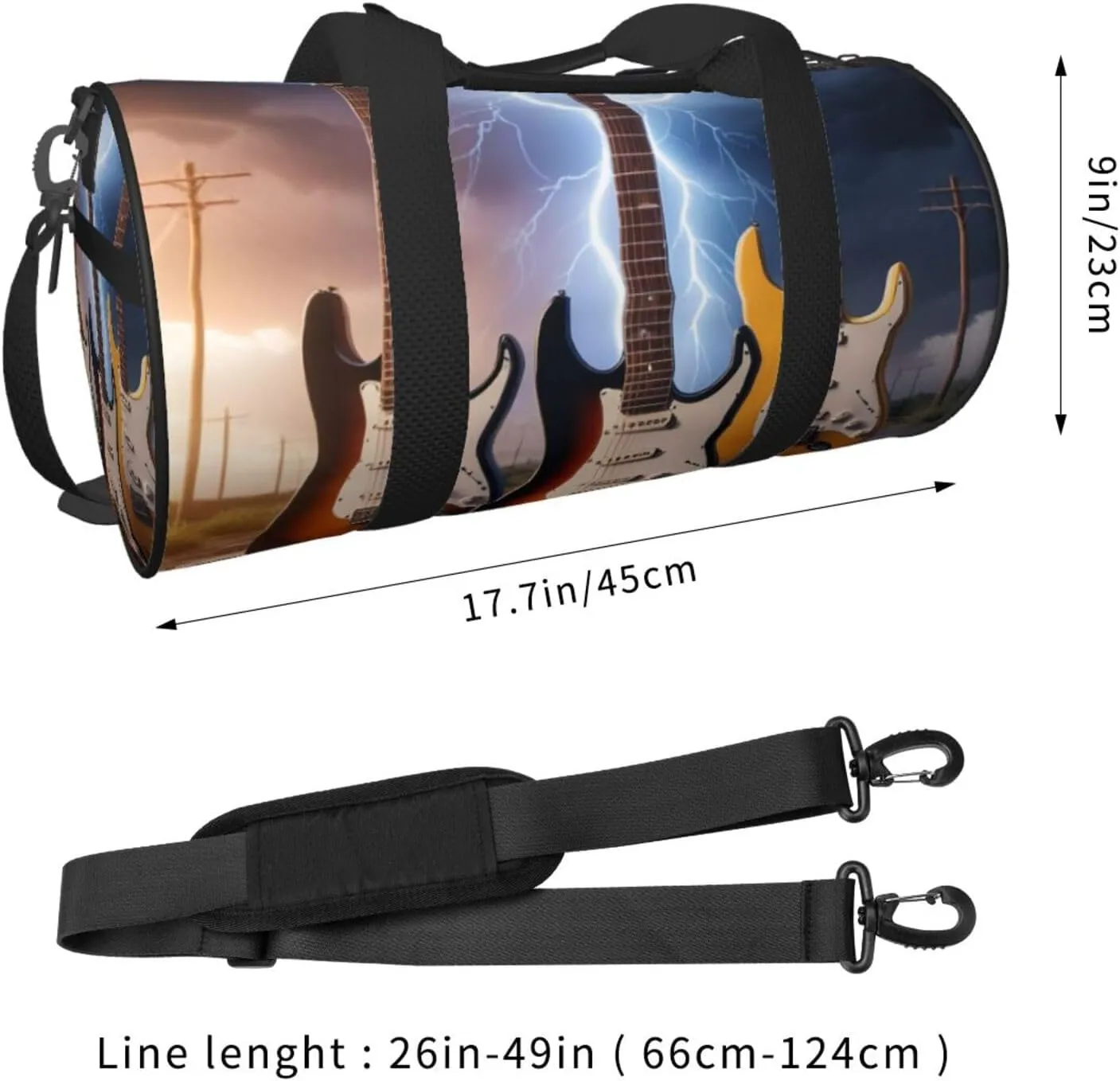 Magic Electric Guitar Music Printed Travel Bag,Round Personal Item Storage bag,Foldie Duffel Bag for Traveling Vacation,Fitness,Sports