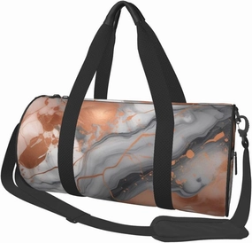 Marble Texture Copper Splatter Printed Travel Bag,Round Personal Item Storage bag,Foldie Duffel Bag for Traveling Vacation,Fitness,Sports