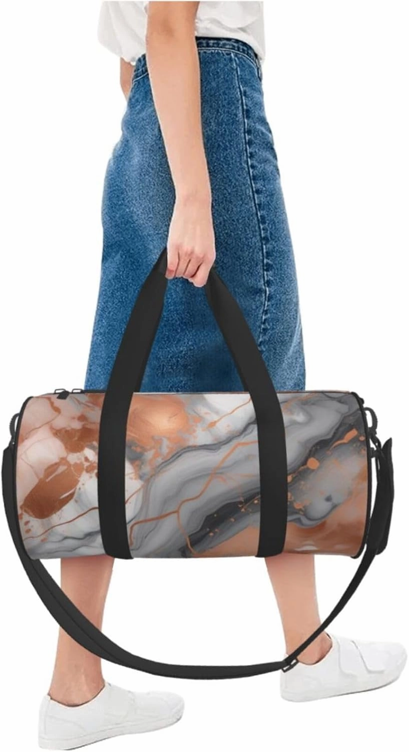 Marble Texture Copper Splatter Printed Travel Bag,Round Personal Item Storage bag,Foldie Duffel Bag for Traveling Vacation,Fitness,Sports