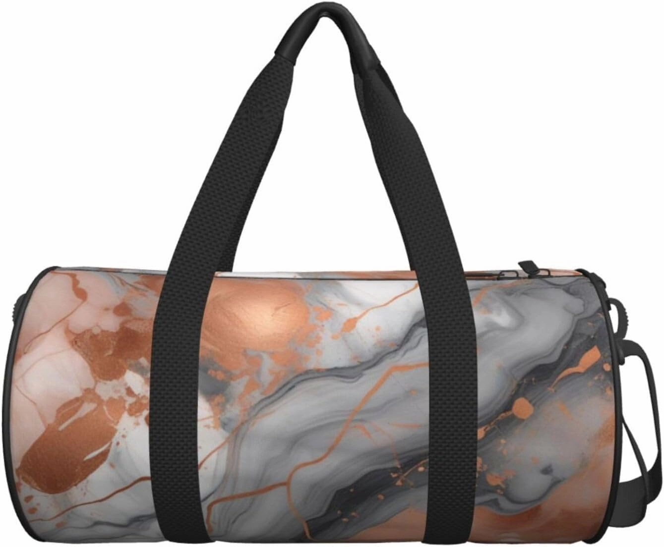 Marble Texture Copper Splatter Printed Travel Bag,Round Personal Item Storage bag,Foldie Duffel Bag for Traveling Vacation,Fitness,Sports