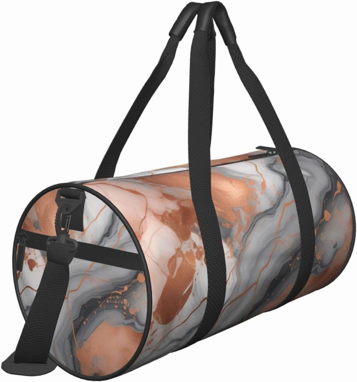 Marble Texture Copper Splatter Printed Travel Bag,Round Personal Item Storage bag,Foldie Duffel Bag for Traveling Vacation,Fitness,Sports