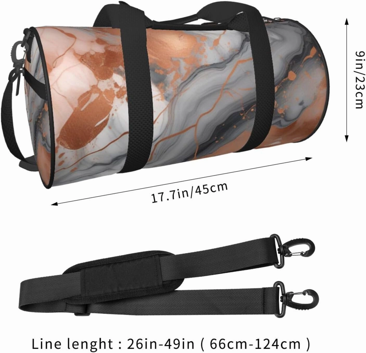 Marble Texture Copper Splatter Printed Travel Bag,Round Personal Item Storage bag,Foldie Duffel Bag for Traveling Vacation,Fitness,Sports