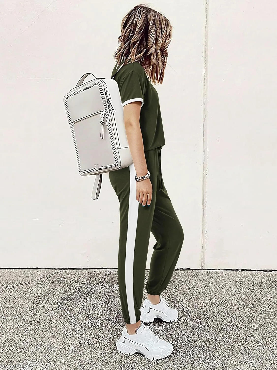 MASCOMODA Womens 2 Piece Outfits 2025 Summer Tracksuit Sets Short Sleeve Tops Travel Long Pants Jogger Lounge Set